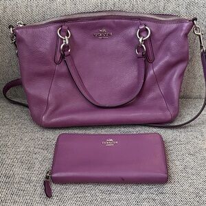 Coach Rich Purple Leather Shoulder Bag and matching wallet